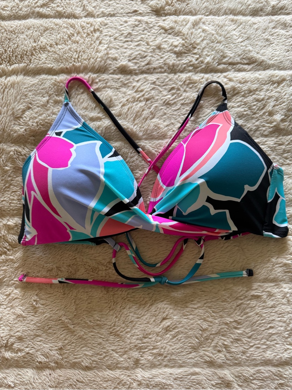 Women’s Floral Print Triangle Swim Top - Pink & Teal